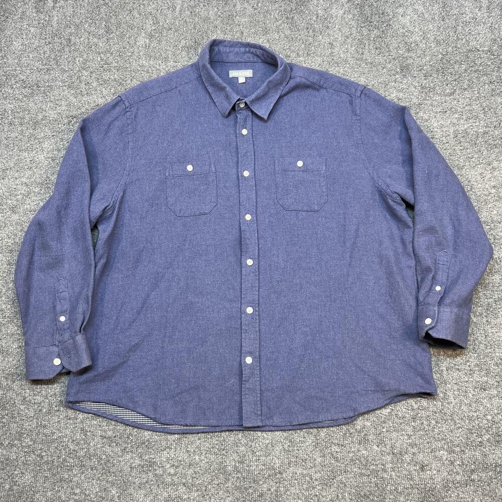 Ash & Erie Shirt Mens 2XL Blue Solid Flannel Button Front Long Sleeve Casual